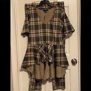 Grey and gold plaid pants set